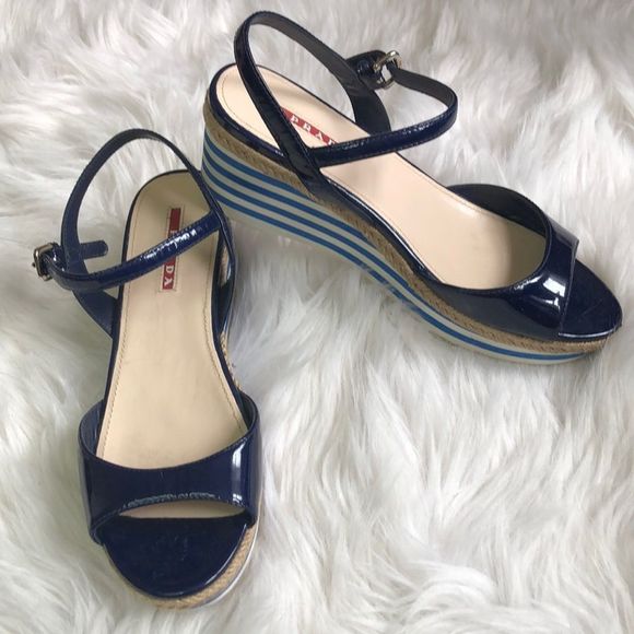 Prada Patent Leather Wedge Sandals - Picture 2 of 8